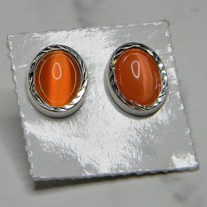 Silver(925) orange oval earrings